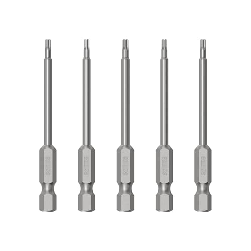 5PCS T8 Magnetic Tamper Proof Torx Screwdriver Bits, 1/4 Inch Hex Shank 3 Inch Length S2 Steel Security Drill Torx Head Drill Screw Driver Tools(75mm Long, Star 6 Point) - size: T8