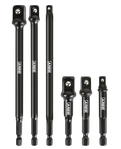 ARES 70382-6-Piece 3-Inch and 6-Inch Impact Grade Socket Adapter Set - Turns Impact Drill Driver into High Speed Socket Driver - 1/4-Inch, 3/8-Inch, and 1/2-Inch Drive Sizes - size: 3-Inch and 6-Inch Socket Adapter