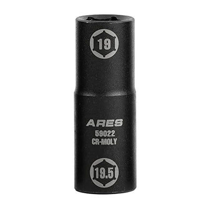 ARES 59022 19x19.5mm Half Size Lug Nut Flip Socket - 1/2-In Drive | Removes Warped, Damaged & Bloated Chrome Capped Lug Nuts - size: 19 x 19.5mm