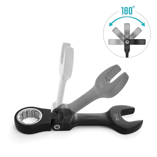 DURATECH Stubby Flex-head Ratcheting Combination Wrench Set, SAE, 8-piece, 5/16" to 3/4", CR-V Steel, Black Electrophoretic Coating, with Rolling Pouch - size: SAE