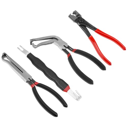 QWORK Electrical Disconnect Pliers Set - 8" Fuel Line Petrol Clip, Automotive Tools Electrical Connector Tool & Safety Wire Pliers, for Push Tab Style Plugs