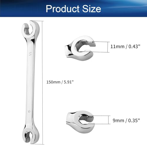 Auniwaig 9mm x 11mm Flare Nut Wrench Metric Double Open End | 15° Offset Ends, For Auto, Household, DIY Repairs - size: 9x11mm
