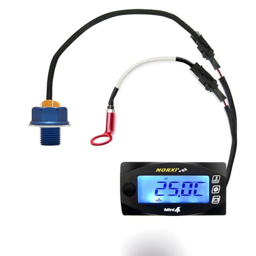 Universal Motorcycle 4 in 1 Multifunction Gauge (Oil Temp+Cylinder Head Temp+Voltmeter+Timer) Temp Fahrenheit/Celsius(℉/℃) Digital Voltage Meter Clock Multimeter for Motorcycle(M16*1.5, 14mm) - size: OT-16*1.5+ET-14MM