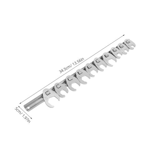 10pcs 3/8-inch Metric Ratcheting Crowfoot Wrench Set with Interchangeable Open-end Heads, Silver Steel Flare Nut Ratchet Tool for Automotive and Mechanical Repair