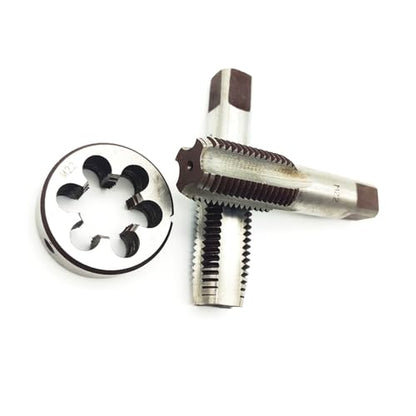 AtticZone M22 x 2.5 Metric Hand Thread Tap and Die Set, Right Hand 22 * 2.5, Alloy Tool Steel, 1 Taper Tap, 1 Plug Tap, 1 Round Die for Metal Working DIY Industrial - size: M22x2.5