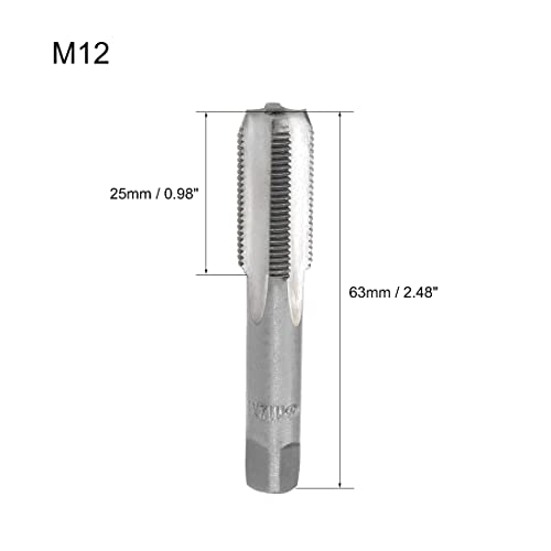uxcell Metric Hand Tap M12 Thread 1 Pitch 4 Straight Flutes H2 Alloy Tool Steel Bottom & Taper Screw Tap Set Tapping Tools for Repairing 1 Pair - size: M12 x 1