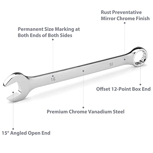 12-Piece Metric Combination Wrench Set in Roll-up Pouch, Non-Skip Sizes 8mm - 19mm | Chrome Vanadium Steel with Mirror Finish | Ideal for General Household, Garage Workshop, Auto Repairs and Much More - size: 12-Piece Metric Set