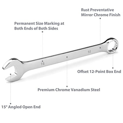 12-Piece Metric Combination Wrench Set in Roll-up Pouch, Non-Skip Sizes 8mm - 19mm | Chrome Vanadium Steel with Mirror Finish | Ideal for General Household, Garage Workshop, Auto Repairs and Much More - size: 12-Piece Metric Set