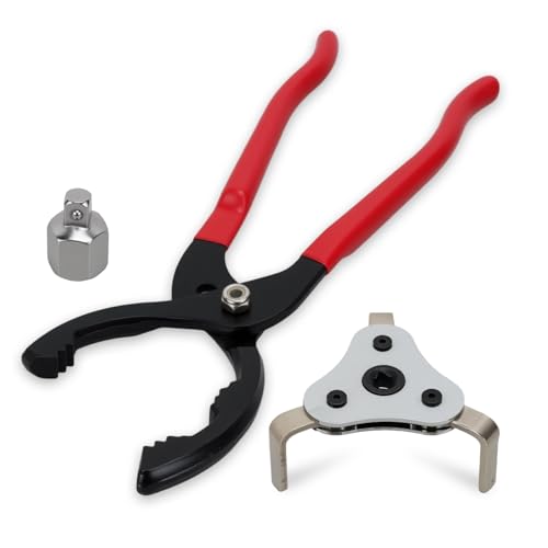GOOACC Oil Filter Wrench Set, Oil Filter Pliers & 3-Jaw Removal Tool, Adjustable Universal Heavy Duty Carbon Steel Wrench for Cars Motorcycles Trucks, 2-Piece