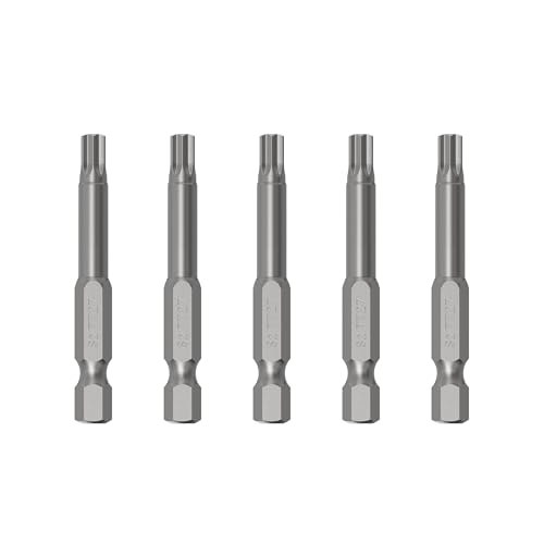 5PCS T27 Magnetic Tamper Proof Torx Screwdriver Bits, 1/4 Inch Hex Shank 2.6 Inch Length S2 Steel Security Drill Torx Head Drill Screw Driver Tools(65mm Long, Star 6 Point) - size: T27