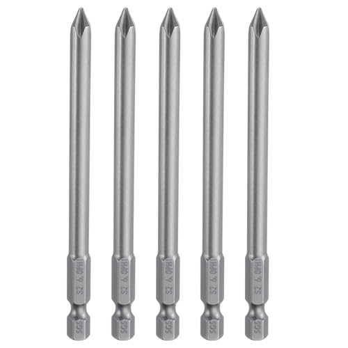 HARFINGTON 5pcs #1 Phillips Screwdriver Bit PH1 1/4" Hex Shank 4" (100mm) Long Magnetic S2 Steel Industrial Grade Screw Driver Bit Cross Head Electric Drill Bits 0.236" (6mm) Rod - size: PH1 x 100mm x 6mm