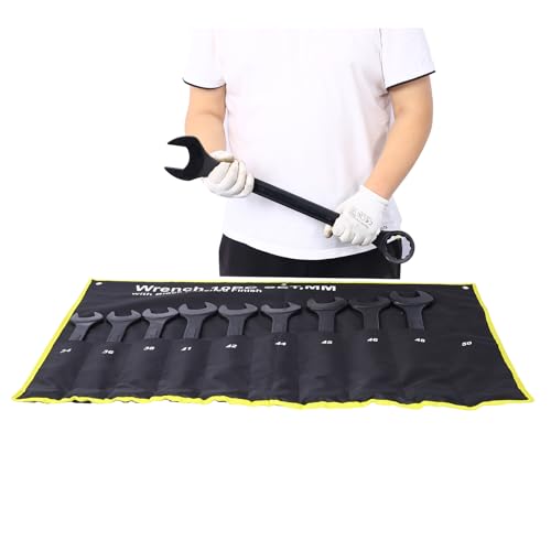10-piece Jumbo Wrench Set, 34-50mm Large Combination Wrench Set, Metric Black Oxide Finish with Pouch | 34, 36, 38, 41, 42, 44, 45, 46, 48, 50mm sizes, Extra Large Combination Wrench Sets with Pouch (10PC-Metric) - size: 10PC-Metric