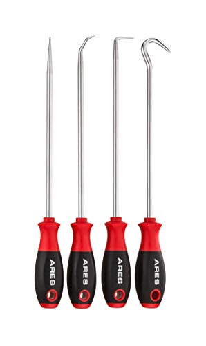 ARES 70246 Hook and Pick Set, 4-Piece, Chrome Vanadium Steel | Includes a large straight pick, 90 degree pick, combination pick, and a hook pick - size: 4-Piece Hook and Pick Set