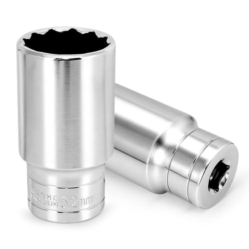 2 Pcs 1/2" Drive 32mm Deep Impact Socket | Anti-Rounding 12 Point Design, Square Chamfered Opening, Easy Removal of Axle Nut - color: Deep, size: 32mm