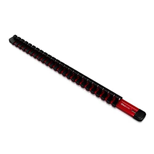 Olsa Tools Socket Organizer 1/4-Inch Drive Red Aluminum Socket Holder and Rail - Holds 24 Chrome or Impact Sockets - Professional-Grade Storage Rack - Part: 1010 - color: Red, size: 1/4-Inch Drive