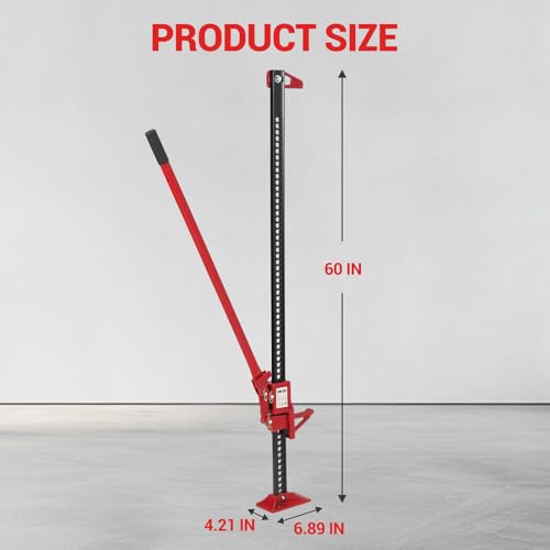 Garvee 60" High Lift Farm Jack, 6600LBS/3 Ton Heavy Duty Ratcheting Utility Jack, Red Off-Road Bumper Lift Jack for Trucks Jeeps Tractors SUVs, All-Terrain Vehicle Rescue & Farm Equipment Lifting