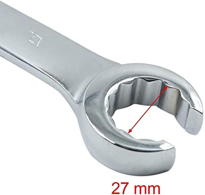 Auniwaig 2-Piece Flare Nut Wrench 24mm x 27mm, Metric, Polished Chrome Plated for Removing or Replacing Nuts on Fuel, Brake or Air Conditioning Lines - size: 24x27mm