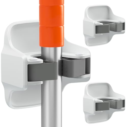 reliahom Broom Holder Wall Mount Mop Grippers organizer wall hanging, 3Pack | No Drilling Self Adhesive Easy install Anti-Slip Mop Broom Hanger Storage Rack for Kitchen,Laundry Room,Garden,Garage - color: White, size: 3 Pack 1Rack