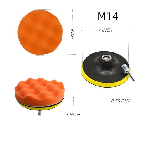 12Pcs 7inch Foam Buffing Polishing Pads Kit, with Coral Fleece Pad, Backing Plate, M14 Drill Adapter, Car Buffing Kit for Car Polishing, Waxing, Sealing Glaze (12Pcs-7inch) - size: 12Pcs-7inch