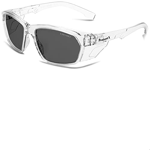 ProtectX Classic Safety Glasses, Anti-Fog Scratch Resistant Lenses, Protective Eyewear for Work, Indoor/Outdoor, ANSI Z87.1 - color: Voyager Clear Frame Smoke