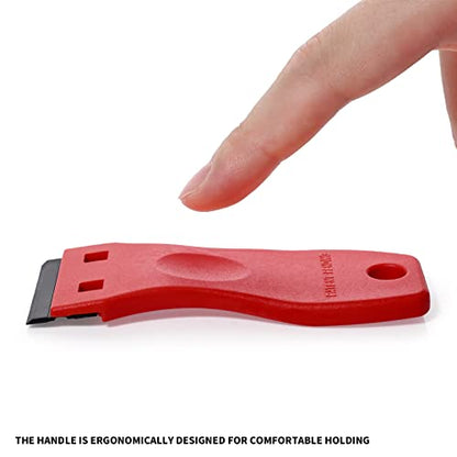 EHDIS 1.5" Plastic Razor Scraper Tool with 10pcs Double Edged Blades for Adhesive Remover,Removing Labels Stickers Decals Taping on Glass Windows (Red) - color: Red