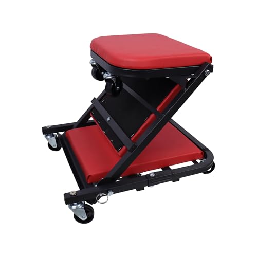 Mechanic Creeper, Foldable Z Creeper 2-in-1 Rolling Folding Car Creeper & Seat, Automotive Low Profile Creeper with 6 Pcs Swivel Casters in Garage/Shop, 300 lbs Capacity (Red, 36") - color: Red, size: 36"