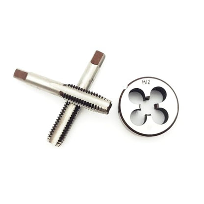 AtticZone M12 x 1.75 Metric Hand Thread Tap and Die Set, Right Hand 12 * 1.75, Alloy Tool Steel, 1 Taper Tap, 1 Plug Tap, 1 Round Die for Metal Working DIY Industrial - size: M12x1.75