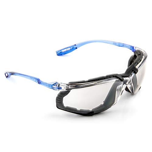 3M Safety Glasses, Virtua CCS, ANSI Z87, Anti-Fog, Indoor/Outdoor Mirrored Lens, Blue Frame, Corded Ear Plug Control System, Removable Foam Gasket, Pack of 1 - color: I/O Mirror Lens, Blue Frame With Foam Gasket, size: 1 Count (Pack of 1)