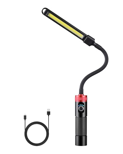 Rechargeable Work Light, 5000mAh Flexible Gooseneck LED Work Light with Magnetic Base, 800LM Portable Mechanic Light for Auto Repair, Workbench, Grill, Inspection, Black