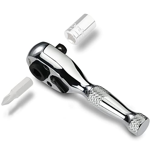 DURATECH 1/4-Inch Stubby Ratchet Wrench, Socket&Bit Driver, 72-Tooth, Chrome Alloy Made, Chrome Plated Finish - style: 1/4" Dual Head Ratchet