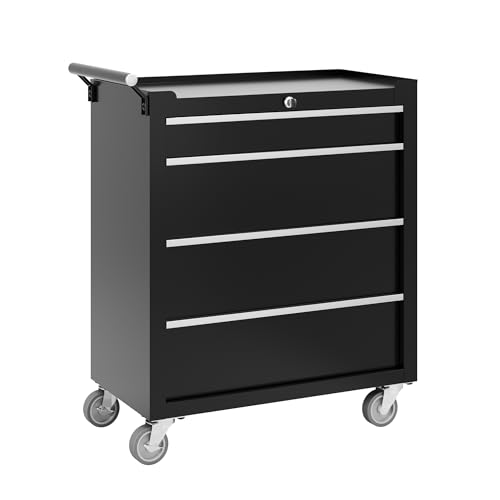 Garvee Rolling Tool Chest, 4 Drawers Tool Storage Cabinet, Toolbox with Wheels, Portable Tool Cabinet Organizer with Locking System & Drawer Liners, Tool Storage Cart for Garage, Workshop, Black - color: Black, size: 4 Drawers