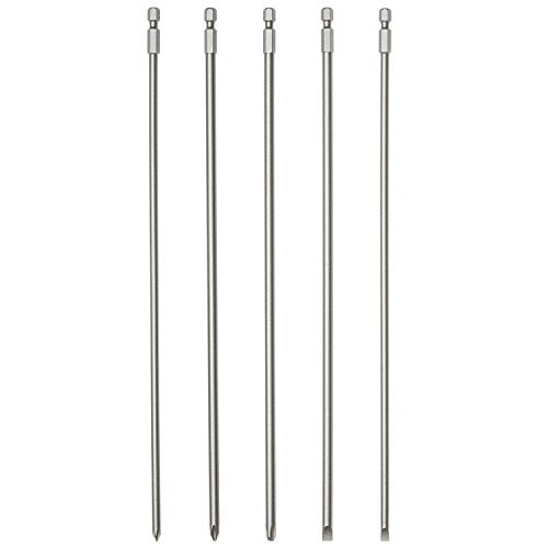 NEIKO 10043A Extra Long Bit Set | 5-Piece | Cr-V Steel | 12-Inch Length Phillips and Slotted Screwdriver Bits |1/4-Inch Hex Shank | Power Driver Bit Set - size: Screwdriver Bit, style: Phillips and Slotted