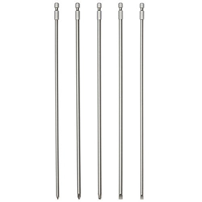 NEIKO 10043A Extra Long Bit Set | 5-Piece | Cr-V Steel | 12-Inch Length Phillips and Slotted Screwdriver Bits |1/4-Inch Hex Shank | Power Driver Bit Set - size: Screwdriver Bit, style: Phillips and Slotted
