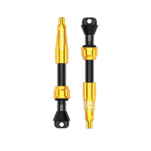 LEZYNE CNC TLR Valve Pro Tubeless Valve Pair for MTB, Gravel & Road Bikes | CNC Aluminum Presta Valve Stems, Bicycle Tire Insert Compatible, Sealant Friendly - 44mm, Gold (1-PK-TLRVL44-V212) - color: Gold, size: 44 mm