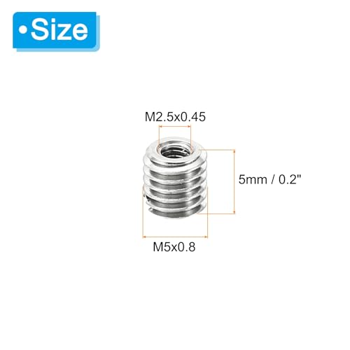 PATIKIL Thread Adapters Sleeve Reducing Nut, 10 Pcs M5x0.8 Male to M2.5x0.45 Female Repairing Insert Nut Screw Reducer Stainless Steel Fastener 5mm - size: M2.5xM5x5mm
