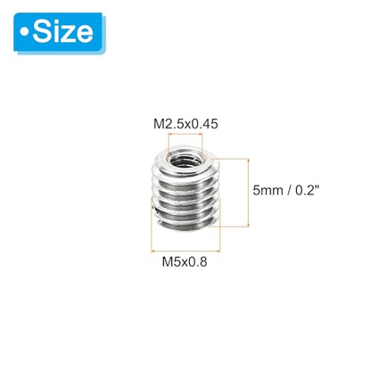 PATIKIL Thread Adapters Sleeve Reducing Nut, 10 Pcs M5x0.8 Male to M2.5x0.45 Female Repairing Insert Nut Screw Reducer Stainless Steel Fastener 5mm - size: M2.5xM5x5mm