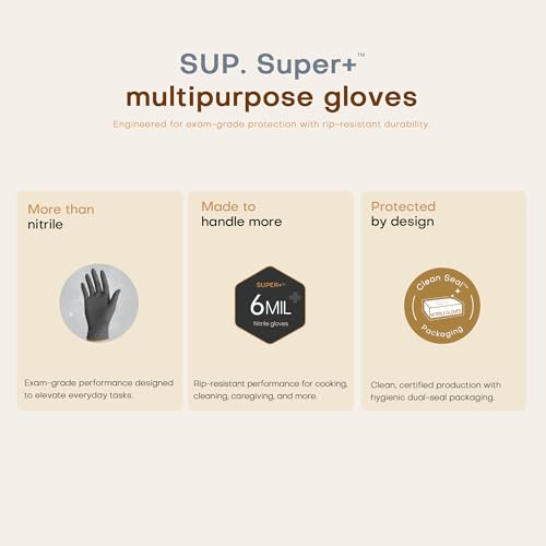 SUPER+ Black Nitrile Gloves HEAVY DUTY 6 Mil Disposable Chemical Resistant Powder & Latex Free Medical Food Safe, 60/600 Ct - color: Large (Iron Grey)
