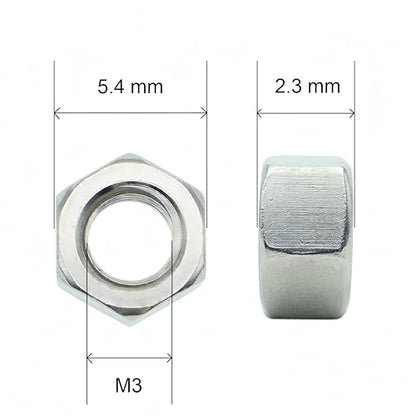 330 Pcs M3-0.5 Hex Nuts, 304 Stainless Steel | Standard Metric Coarse Thread, Hardware Nuts - size: M3 (330Pcs)