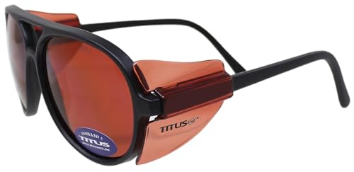 TITUS G35 Retro Aviator Z87 DOT ANSI CE Approved Safety Glasses | W/Protective Side Shields, UV400 Polycarbonate Lenses, Flexible Nylon Stems, Eye Protection, Sunglasses, Motorcycle, Shooting - color: Vermillion