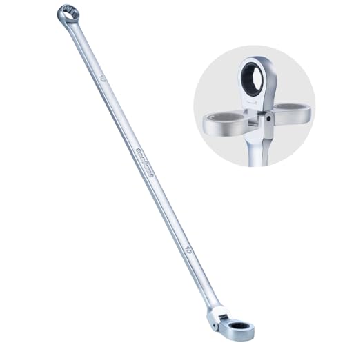 toolant 10mm Extra Long Ratcheting Wrench, Flex Head & Fixed Offset Head Double Box End Combination Wrench, CR-V Steel - size: 10 mm