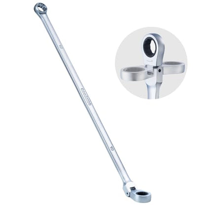 toolant 10mm Extra Long Ratcheting Wrench, Flex Head & Fixed Offset Head Double Box End Combination Wrench, CR-V Steel - size: 10 mm