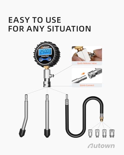 AUTOWN Digital Compression Tester Kit 8-Piece - 250 PSI Engine Compression Gauge with 4-Unit Backlit LCD, 1% Accuracy for Car Truck ATV Small Gas Engines