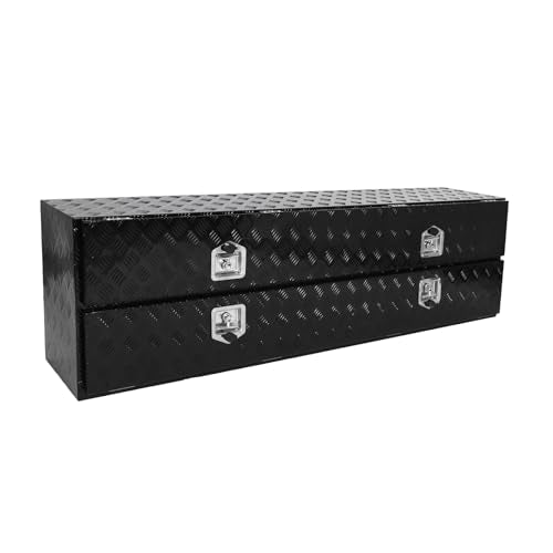 confote 72 Inch Heavy Duty Aluminum Double-layer Truck Tool Box, Truck bed Tools Storage Organizer with One Lower Door, Lock and Keys ﻿For Truck, Van, Trailer - color: Black, size: 72 x 21 x 13.5 inch-Double-layer
