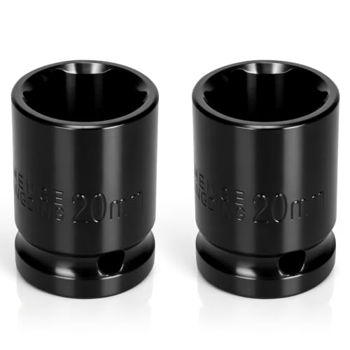 2PCS 20mm Impact Socket 1/2" Drive, 6 Point Metric Shallow Socket, CR-V Steel Heavy Duty Impact Wrench Socket for Automotive Repair - size: 20mm