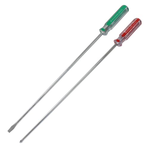 10 Inch Long #1 Phillips & 5mm Slotted Screwdriver 2-Piece Set, Magnetic Tip Flat Blade Cross-head Screwdrivers (Red, Green) - size: 10 Inch #1 (Phillips+Slotted)