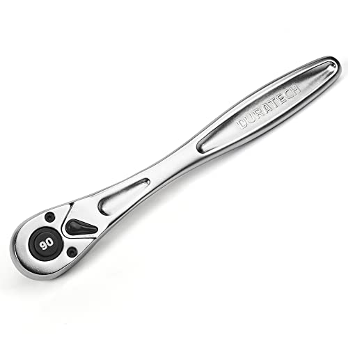 DURATECH 3/8 Inch Drive Ratchet Handle, Ratchet Socket Wrench, 90 Tooth, 8-3/8 Inch Length, Heavy Duty, Professional Ratchets, Quick-release Reversible, Premium Chrome Alloy Made, Polish Chrome Finish - size: 3/8"(Matte)