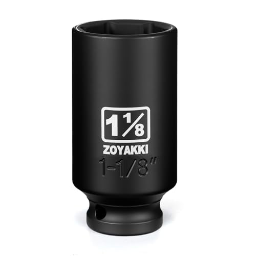 1/2" Drive 1-1/8" Deep 6 Pt CR-MO SAE Impact Socket for Axle Nuts - size: 1-1/8"in., style: 1/2" Drive Deep