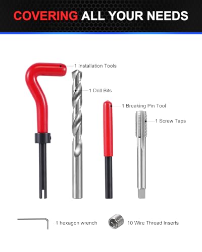 Kolvoii M12 x 1.5 Helicoil Thread Repair Kit, Metric Helicoil Kit | Restore M12 x 1.5 threads with stainless inserts, drill and tap tools for oil pans, transmissions and machinery repair - size: M12X1.5