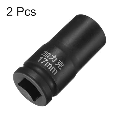 HARFINGTON 2pcs 4 Point Square Socket 3/4" Drive by 17mm Metric Square Impact Socket 40CR Blackening Standard Wheel Sockets Pneumatic Socket for Auto Repair Mechanical Maintenance Home Use - size: 17mm