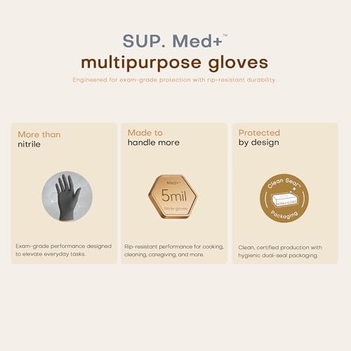 SUP MED+ Black Nitrile Exam Gloves, 5 Mil Disposable Gloves Latex & Powder-Free Medical Food Safe Cooking Glove, 75 or 750 Ct - color: Large (Black 1000)